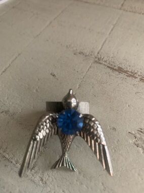 Gorgeous Vintage Swallow Bird Cuff Ring with Large Blue Stone